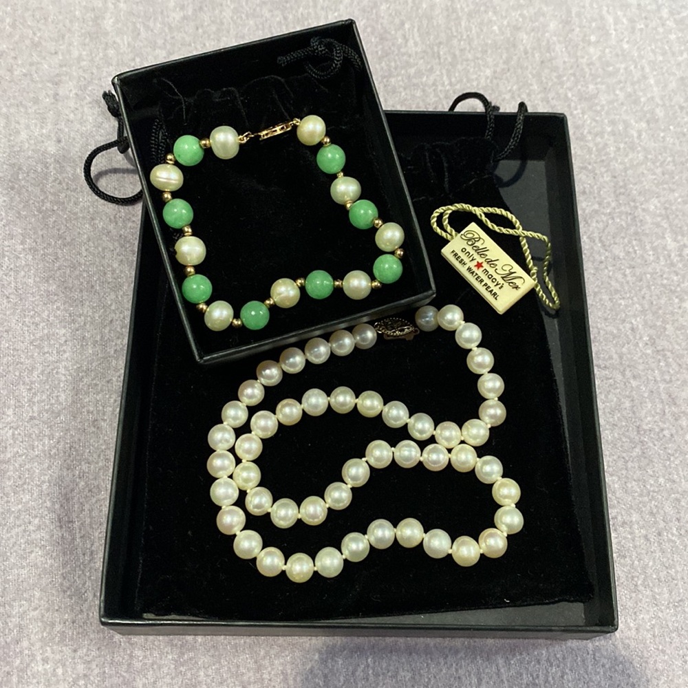 R. H. Macy and Co. Fine Jewelry pearl necklace (15in) and pearl bracelet (7in)
